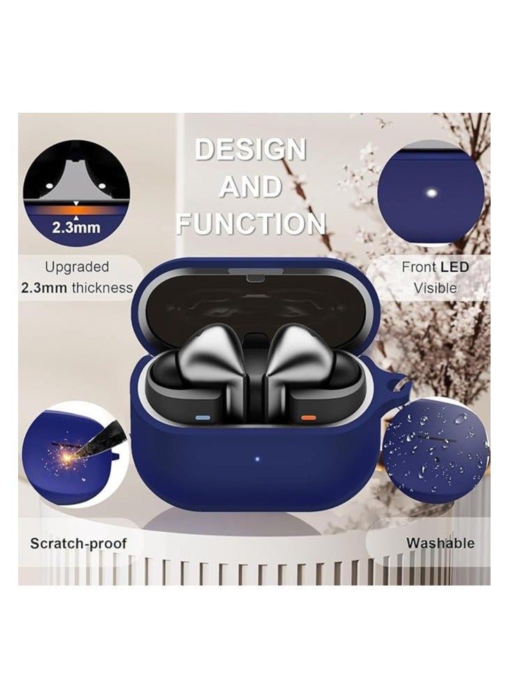 جراب سيليكون متوافق مع Samsung Galaxy Buds 3 Pro، حماية كاملة، جراب واقٍ مقاوم للصدمات مع حلقة تثبيت لـ Galaxy Buds 3 وGalaxy Buds 3 Pro (أزرق) - Image 1